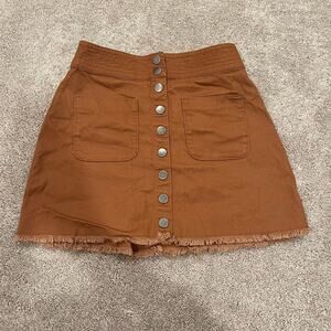 Madewell Women's Brown‎ Denim Mini Skirt Buttons Pockets Size 0